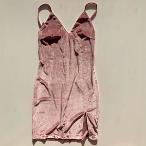 Pink Velour mini bodycon slit dress